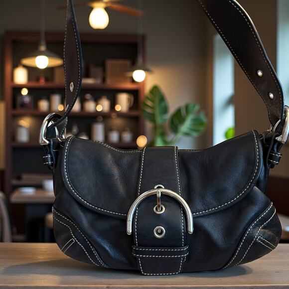 Vintage Coach SoHo Black Leather Shoulder Bag y2k - Picture 3 of 10